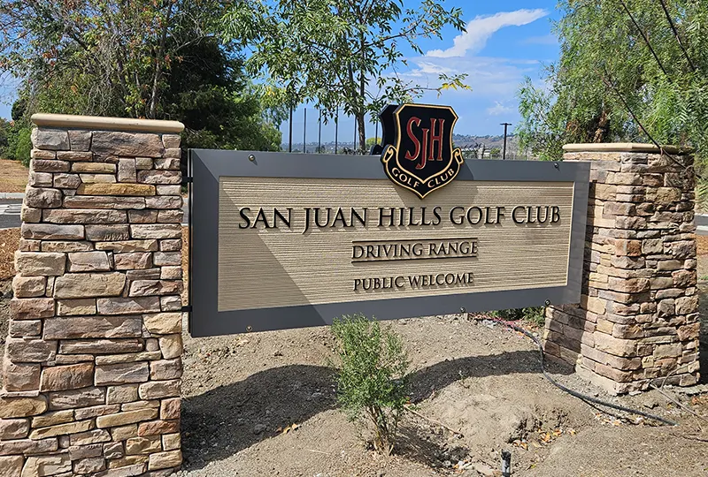 Double Sided Sandblasted HDU Signs onto Stone Columns